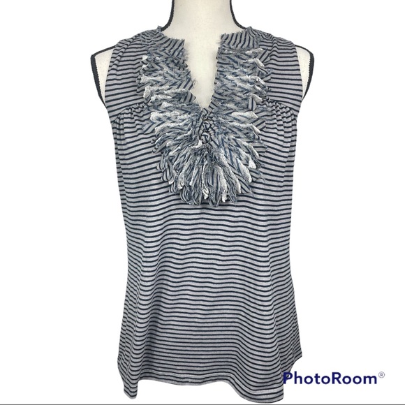 Anthropologie Tops - Anthropologie One September Striped Artsy Ruffle Fringe Tank Medium
